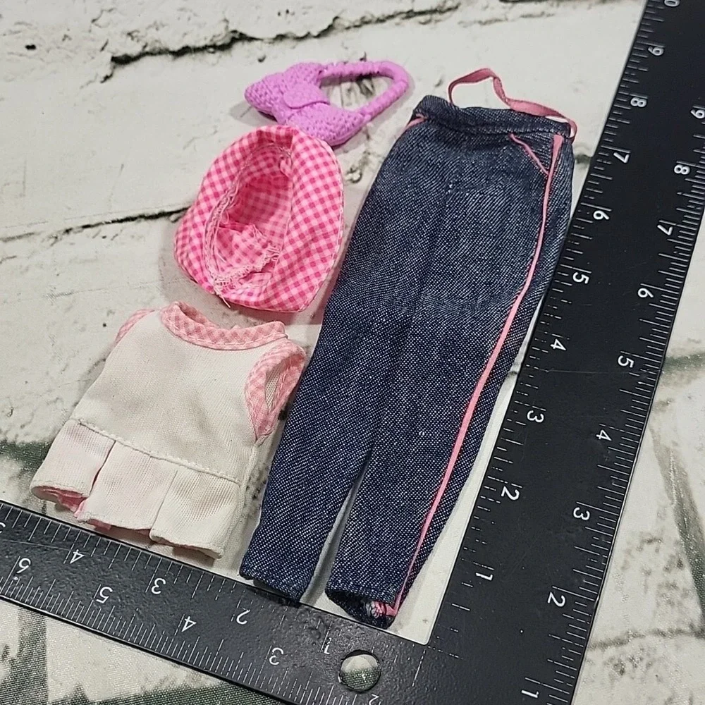 Vintage Barbie Jeans Doll Clothes Lot Pink Gingham‎ Bucket Hat Purse T-Shirt Top